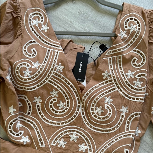 Elegant Brown Embroidered Dress - Picture 4 of 4